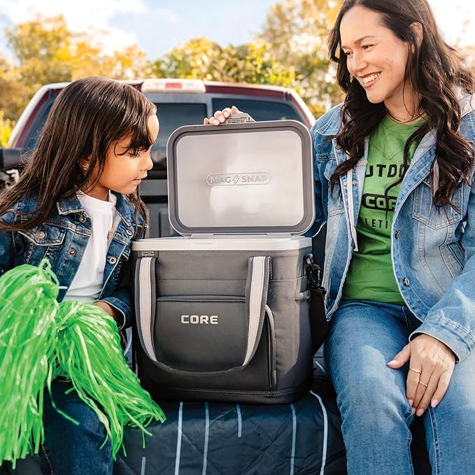 CORE Magnetic Zipperless Soft Cooler | Insulated Hard Liner Ice Chest Box | Best Portable 24 Can Soft Cooler for Food & Beverages for Tailgating, Car Camping, and Family Beach Picnics