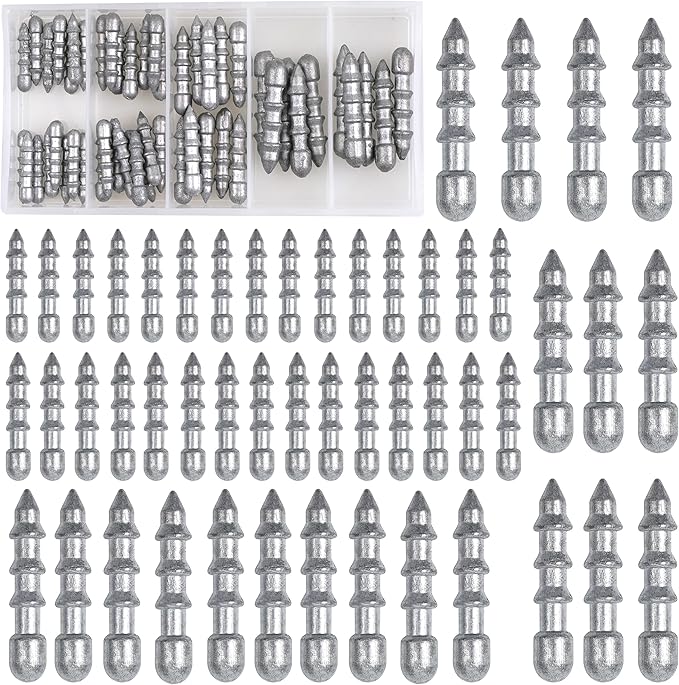 50pcs Fishing Nail Weights Kit Insert Sinkers Wacky Worm Weights for Bass Fishing Soft Plastic Lures Nail Sinkers Wacky Rig Neko Rig Insert Pencil Sinker Weight Kit 4 Sizes