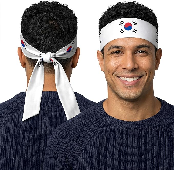 Tie Headband for Women & Men, Flag Patterned Sports Sweatband Head Wrap, Hair Bandana Accessory, 40" x 2.4"