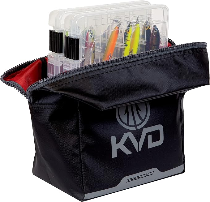 Plano KVD Wormfile Signature Series 3600 Speedbag, Black TPE Coated Fabric with Red Interior and Accents, Premium Soft Fishing Bag, Tackle Storage for Baits & Lures