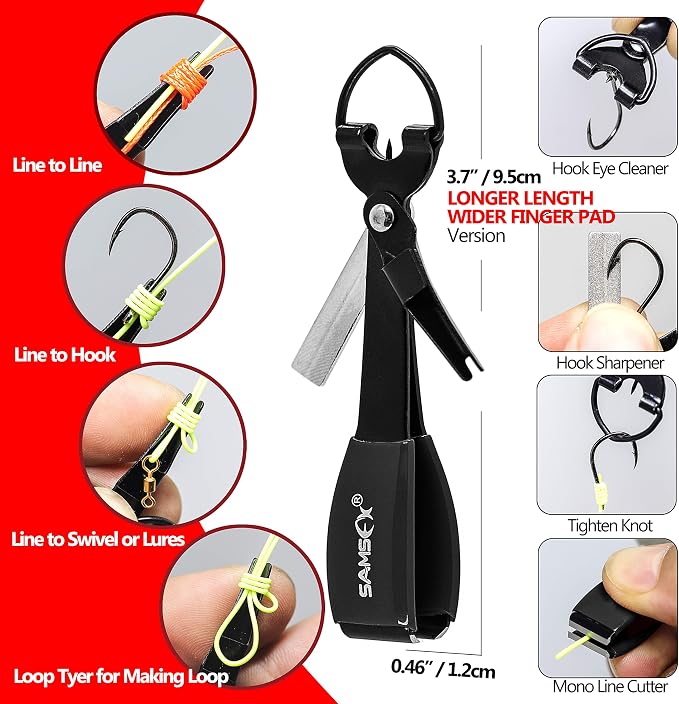 SAMSFX Fishing Knot Tying Tool, Multifunctional Fly Fshing Nippers, Quickly Tie Fishing Knots for Hooks, Lures and Flies, Fishing Clippers with Retractor