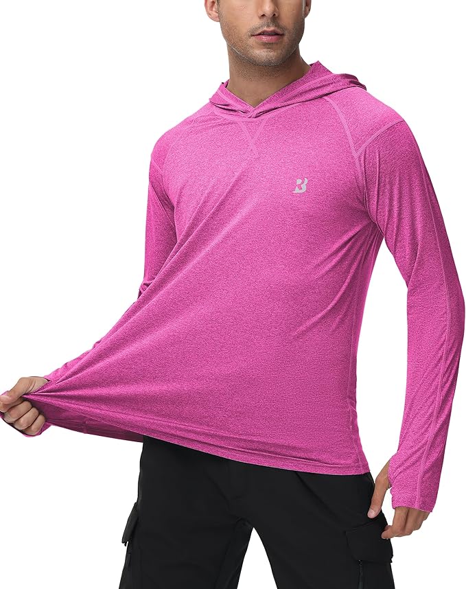 Roadbox Mens UPF 50+ Fishing Shirts, Long Sleeve UV Sun Hoodie, Hiking Running Swim Athletic Workout Shirt