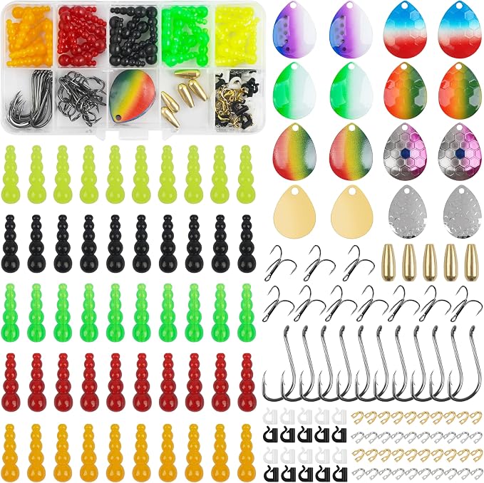 Walleye Rig Making Kit,205pcs DIY Lure Making Supplies Parts for Crawler Harness Walleye Spinner Rigs Colorado Blades Pompano Floats Clevises Beads Hooks Spinner Lure Making Kit