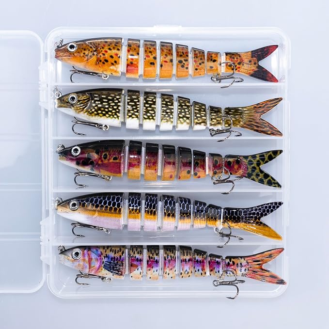 Bass Fishing Lures, Jointed Swimbait Glide Bait for Bass, Trout & Pike – Lifelike Fishing Lure with 3D Eyes, Built-in Rattle Chamber, Triple Hook – Realistic Fishing Lures for Freshwater & Saltwater