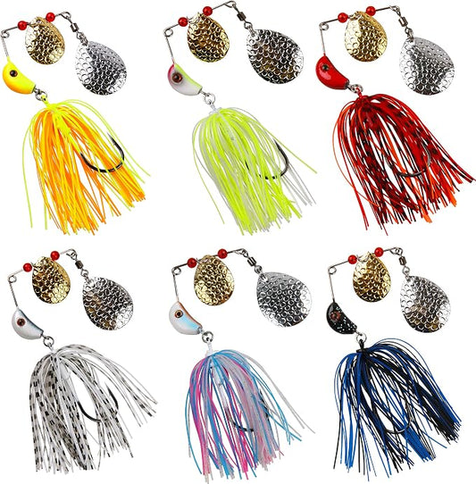 Spinner Baits Fishing Lures Kit,Bass Fishing Lures Spinnerbaits Buzzbait Set Hard Metal Swimbait Jig Lure for Bass Pike Trout Walleye Freshwater Saltwater