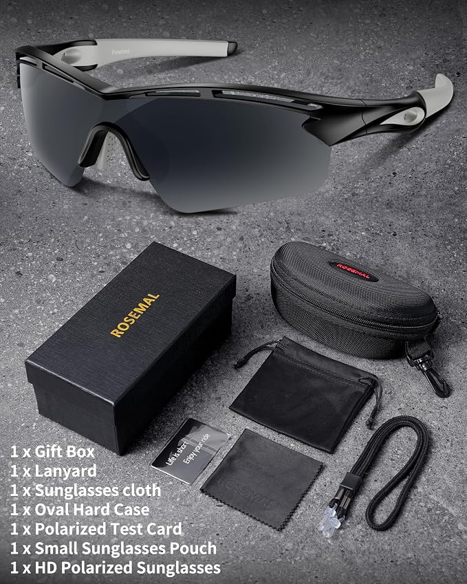 Rosemal Sports Sunglasses Polarized Cycling Sunglasses Running Driving Fishing Hiking for Men Women UV400 TAC TR90