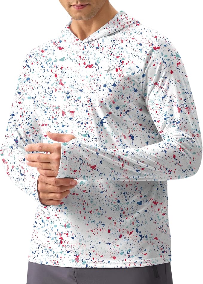 Pudolla Men's Sun Protection Hoodie Shirts UPF 50+ Rash Guard SPF Long Sleeve Fishing Shirt for Men Swim Hiking Boating