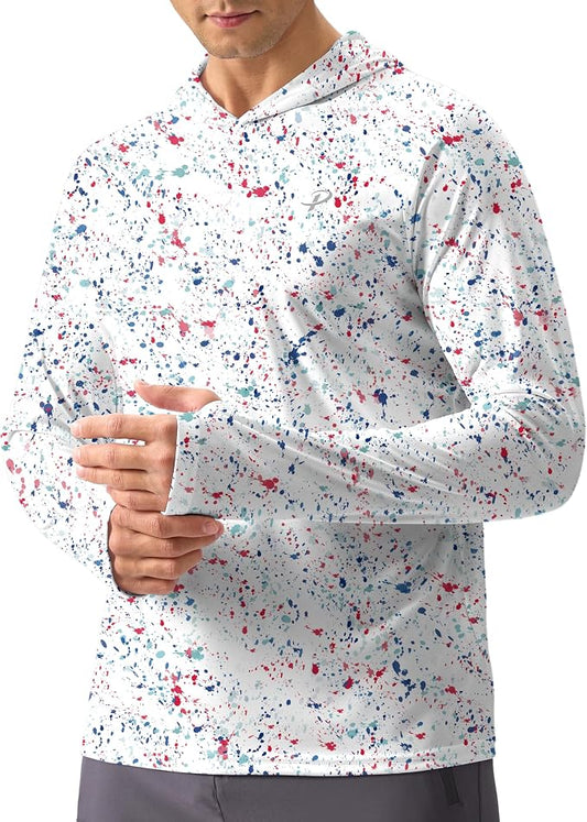 Pudolla Men's Sun Protection Hoodie Shirts UPF 50+ Rash Guard SPF Long Sleeve Fishing Shirt for Men Swim Hiking Boating