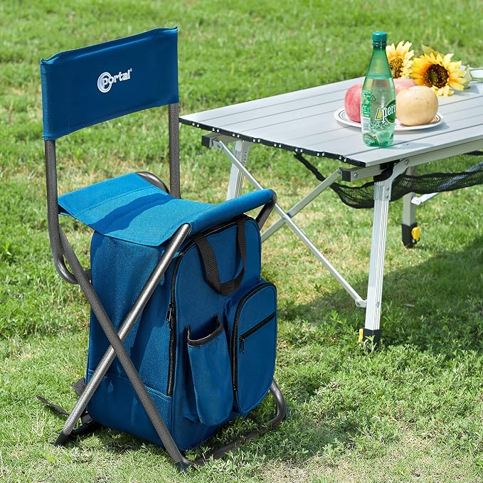 Portal Backpack Cooler Chair Fishing Chairs with Backrest Folding Camping Stool Compact for Outdoors Hiking Hunting Travel, Supports 225 lbs Capacity