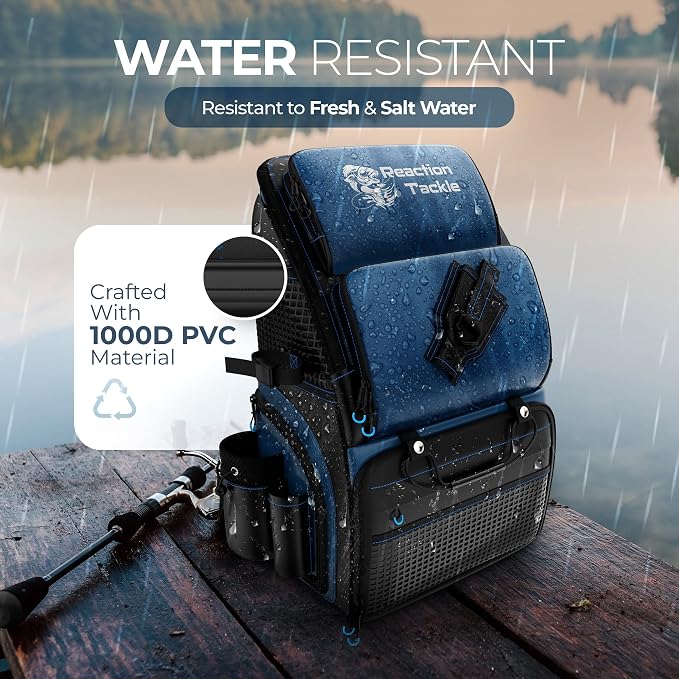 Reaction Tackle Fishing Tackle Bag – Salt Water Resistant Fishing Bag, 1000D PVC Waterproof Material, Tackle Box Organizer with Dividers for 3600 or 3700 Trays