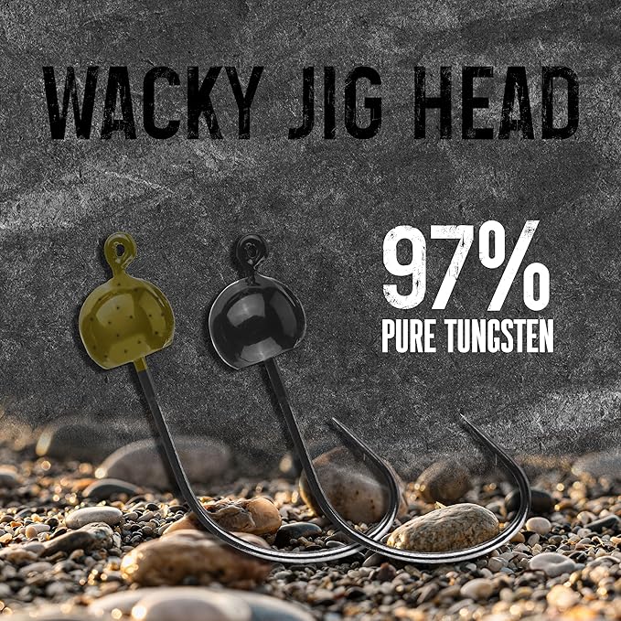 Reaction Tackle Tungsten Wacky Jig Heads - 5-Pack for Bass Fishing Jigs, Weedless Option Wacky Worm Hook - Finesse Jig for Soft Plastics