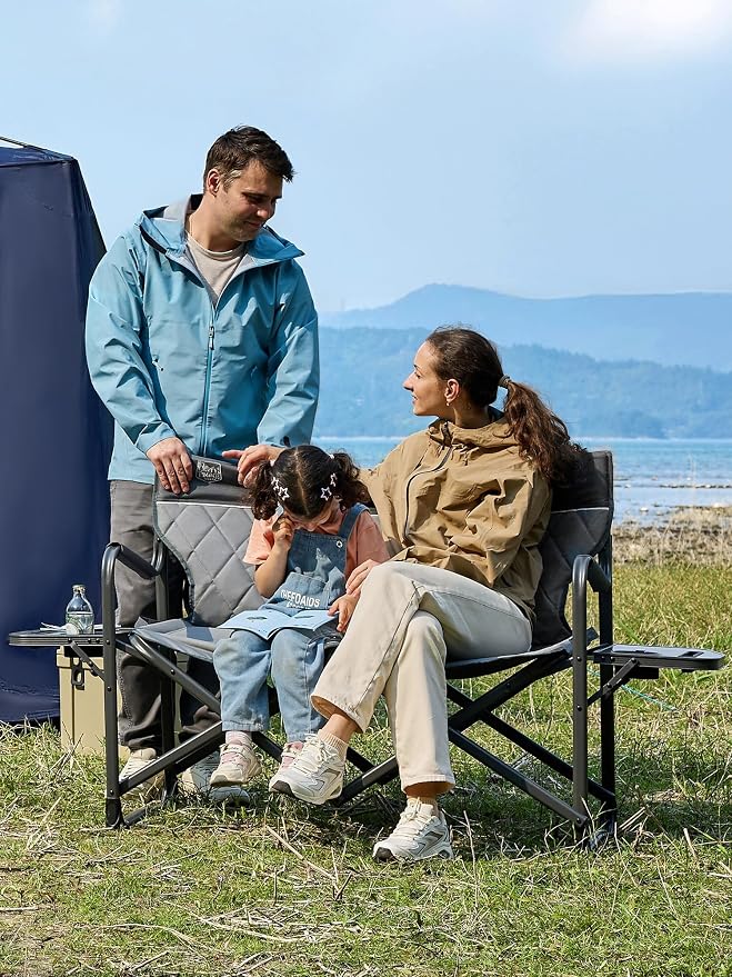 TIMBER RIDGE Double Camping Chair Portable Loveseat, Heavy Duty Folding Camp Couch, 2 person Director Chairs with Cup Holder for Outdoor Lawn Tailgates Picnic Sports Soccer Games Supports 600 lbs Grey