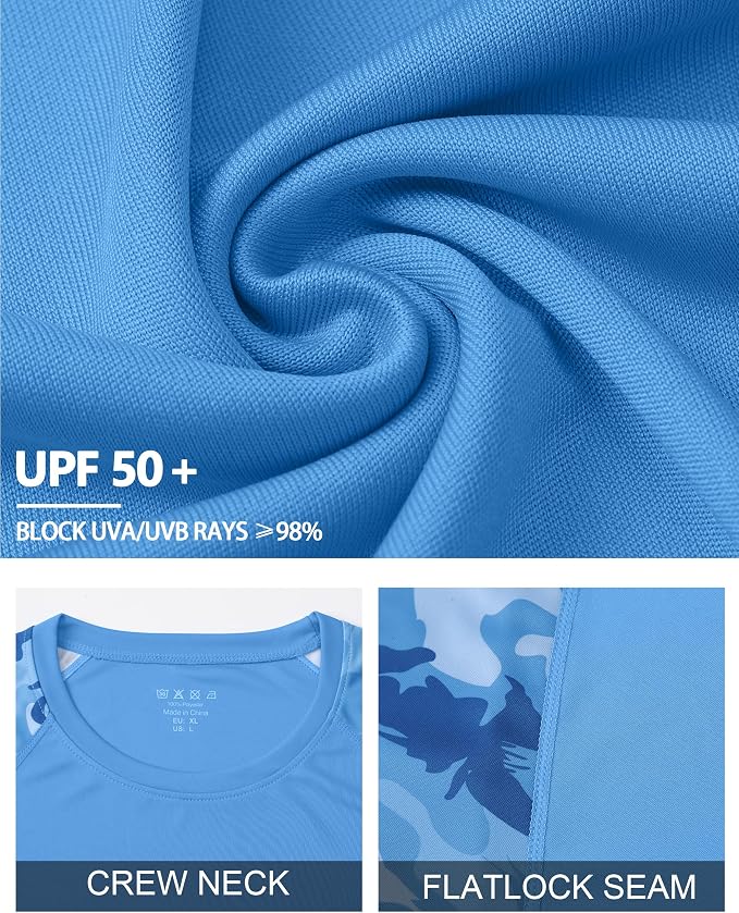 FISHEAL Men's Long Sleeve Fishing Shirts, UPF 50+ Camo Sun Protection Rash Guard, UV Shirt for Swimming Hunting Outdoor