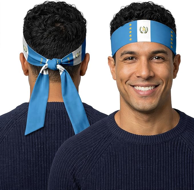 Tie Headband for Women & Men, Flag Patterned Sports Sweatband Head Wrap, Hair Bandana Accessory, 40" x 2.4"