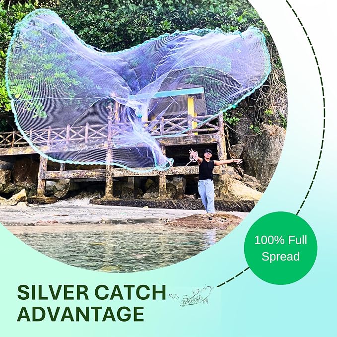 Cast Nets 4.5ft-10ft Radius|3/8",1/2",1" Mesh for Fishing with Chain Bottom, Salt Water Casting Fishing Net Gear, Easy Throw Nets Fishing Bait - Elite Series