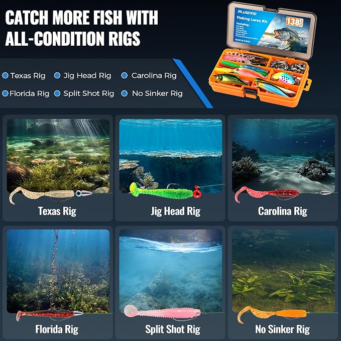 PLUSINNO Fishing Rod and Reel Combo with Telescopic Fishing Pole, Portable Travel Fishing Rods Kit with Tackle Box Carrier Bag & Manuals, Fishing Gear Tool Kit for Freshwater, Fishing Gifts for Men
