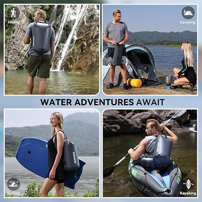 MARCHWAY Floating Waterproof Dry Bag Backpack 5L/10L/20L/30L/40L, Roll Top Sack Keeps Gear Dry for Kayaking, Rafting, Boating, Swimming, Camping, Hiking, Beach, Fishing