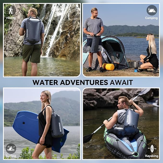 MARCHWAY Floating Waterproof Dry Bag Backpack 5L/10L/20L/30L/40L, Roll Top Sack Keeps Gear Dry for Kayaking, Rafting, Boating, Swimming, Camping, Hiking, Beach, Fishing