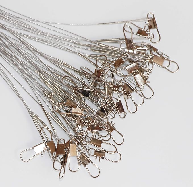 60pcs Fishing Wire Leaders Nylon-Coated Fishing Line Wire Leaders with Swivels and Snaps 6inch, 9inch, 12inch