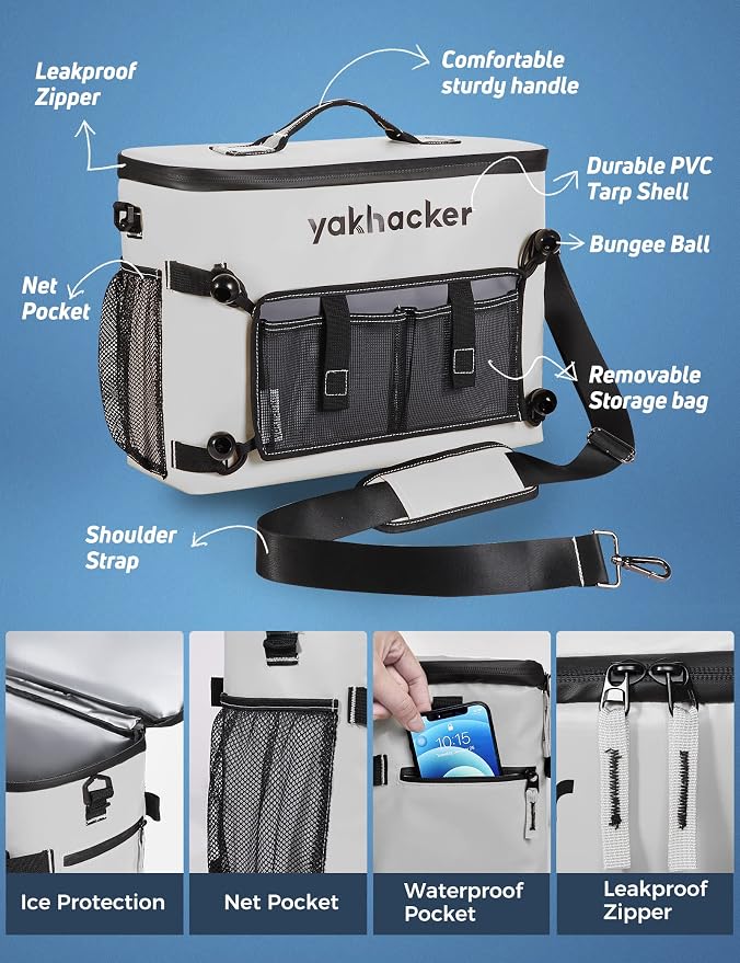 Yakhacker Kayak Cooler, Waterproof Seat Back Cooler for Kayaks with Lawn-Chair Style Seats, Kayak Accessories Cooler Bag, Portable Ice Chest Cooler for Kayaking, Travel, Lunch, Beaches &Trips