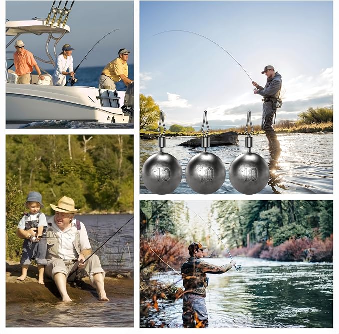 50Pcs Round Fishing Weights Sinkers Ball Fishing Weights Casting Drop Shot Sinkers Catfishing Sinkers Lead Weights Sinkers with Barrel Swivels for Saltwater Freshwater Fishing-(3.5-10g)