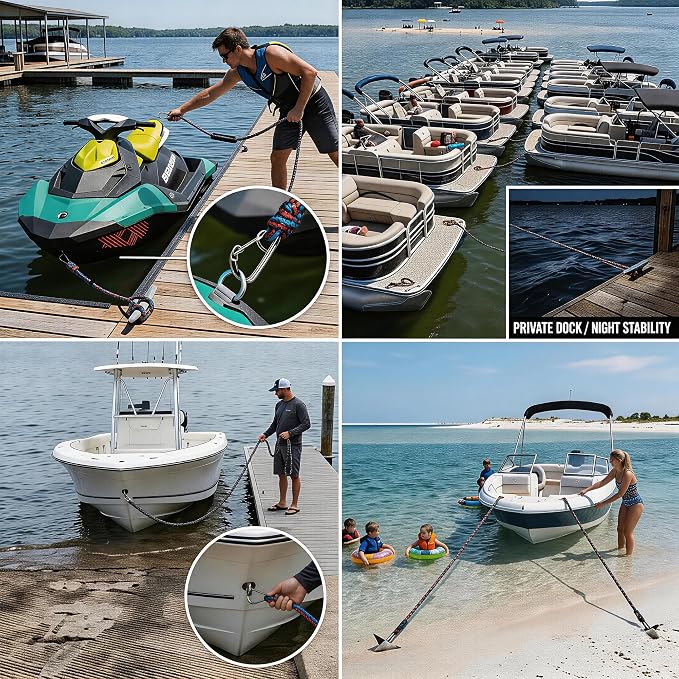 Obcursco Heavy Duty Boat Dock Lines (7ft & 14ft) - 1/2" Marine Mooring Rope with 316 Stainless Steel Clip - Accessories for PWC, Pontoon, Center Console, Jet Ski (Black/Red/Blue, 2 Pack)
