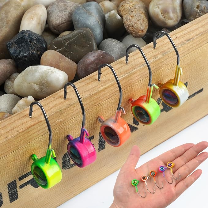 Crappie Jig Heads Fishing Lures Kit, 25pcs Underspin Jig Heads with Spinner Blade Eye Ball Head Painted Crappie Lures Fishing Jigs for Bass, Trout, Panfish, Sunfish