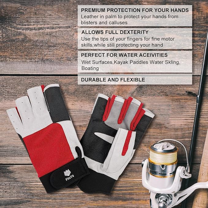 FitsT4 Sports Sailing Gloves 3/4 Finger and Grip Great for Sailing, Yachting, Paddling, Kayaking, Fishing, Dinghying Water Sports for Men and Women