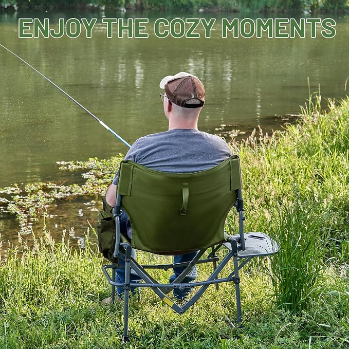 TIMBER RIDGE Aluminum Camping Directors Chair with Side Table Pocket, Portable Folding Chair, Heavy Duty Lawn Chair for Fishing Trip Picnic Concert Outdoor 400lbs, Green 2 Pack