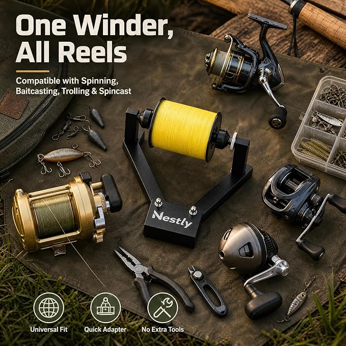 Fishing Line Spooler for Large Spools, Holds Filler and Bulk spools, Portable line Winder Fishing line Spooler with Heavy-Duty Steel Construction, Foldable and Adjustable Tension, Fishing Gears Gifts