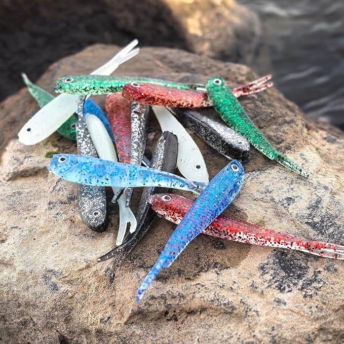 Soft Fishing Lures Kit Paddle Tail Swimbaits Plastic Worms Set Mixed Color Minnow Jerkbait Bass Lure Baitsfor Trout,Walleye,Crappie