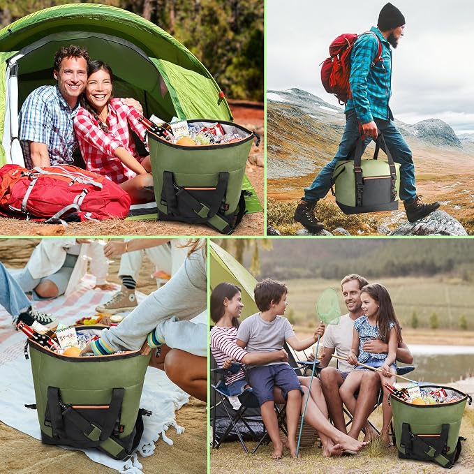 Tirrinia Insulated Soft Cooler Bag- 30 cans Leakproof Camping Ice Chest Box with Bottle Opener, Portable Cooler Box for Lunch, Picnic, Drink, Travel, Fishing