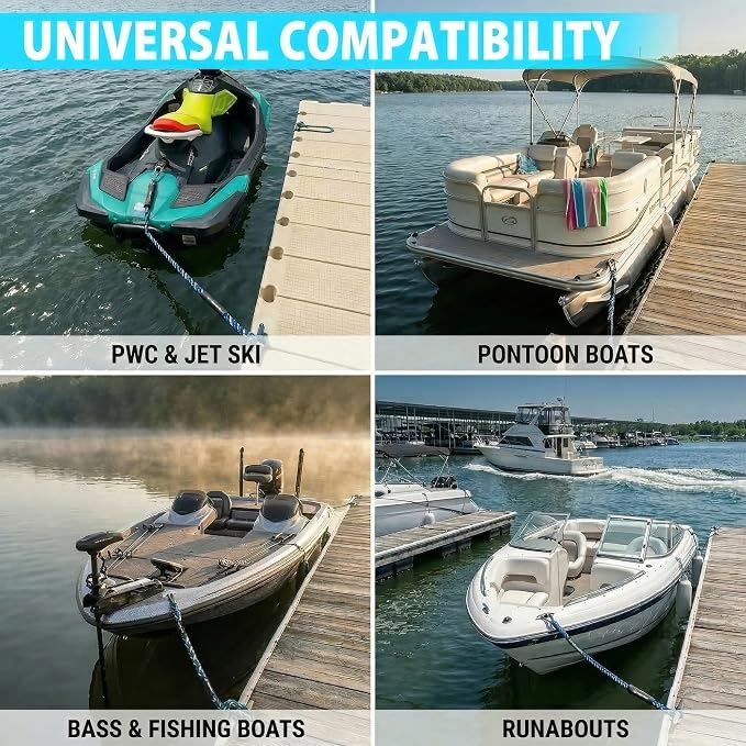 Obcursco Bungee Dock Lines for Boat, Docking Rope with 316 Stainless Steel Clips, Accessories for Jet Ski, PWC, SeaDoo, Pontoon, Center Console, Sets of Two(4ft & 6ft) (Yellow/Blue)