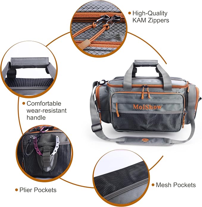 Fishing Tackle Box Bag - Fishing Bags for Saltwater or Freshwater (#Grey) Fishing Tackle Bags - Padded Shoulder Strap - Tackle Bag for 3600 3700 Tackle Box