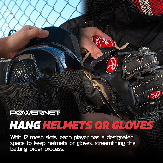 PowerNet Softball & Baseball Helmet Hanging Bag, 12 Pocket Baseball Glove & Helmet Storage Holder & Dugout Organizer, Portable Baseball Gear Training Equipment Holder, Team Colors