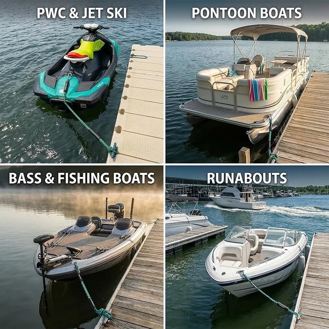 Obcursco Bungee Dock Lines for Boat, Docking Rope with 316 Stainless Steel Clips, Accessories for Jet Ski, PWC, SeaDoo, Pontoon, Center Console, Sets of Two(4ft & 6ft) (Green/Blue)