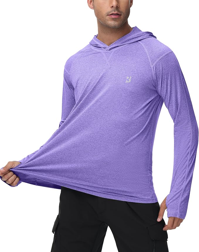 Roadbox Mens UPF 50+ Fishing Shirts, Long Sleeve UV Sun Hoodie, Hiking Running Swim Athletic Workout Shirt