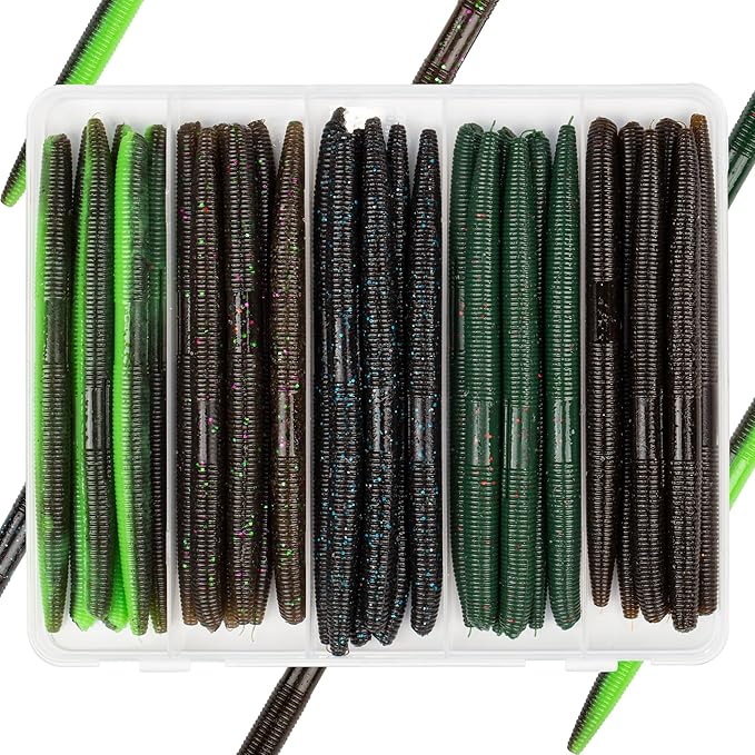 30/50/78/100Pcs Senko Worms Kit – 4"/5" Soft Plastic Fishing Lures with Salt Impregnation for Bass Fishing