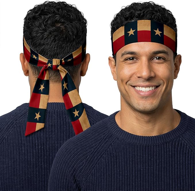 Tie Headband for Women & Men, Flag Patterned Sports Sweatband Head Wrap, Hair Bandana Accessory, 40" x 2.4"