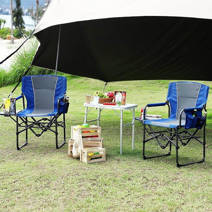 Garvee Oversized Camping Directors Chair, Portable Folding Lawn Chairs for Adults Heavy Duty with Side Table, Outdoor Foldable Camp Chair with Pocket for Beach, Fishing, Picnic