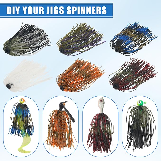 Silicone Jig Skirts Spinnerbait Skirts 50 Strands Bass Fishing Lure Skirts Replacement for DIY Spinner Baits Buzzbaits Squid Jig Accessories