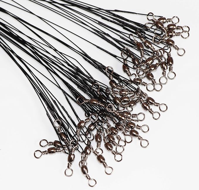 60pcs Fishing Wire Leaders Nylon-Coated Fishing Line Wire Leaders with Swivels and Snaps 6inch, 9inch, 12inch