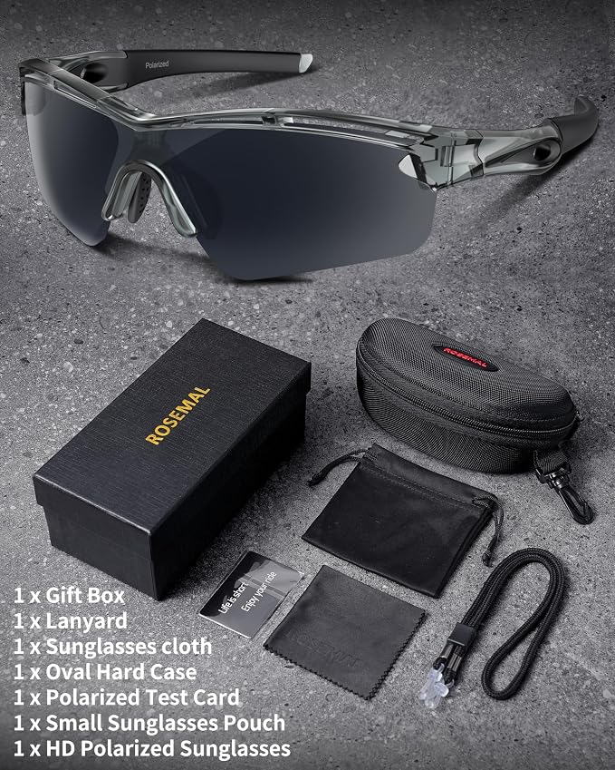 Rosemal Sports Sunglasses Polarized Cycling Sunglasses Running Driving Fishing Hiking for Men Women UV400 TAC TR90