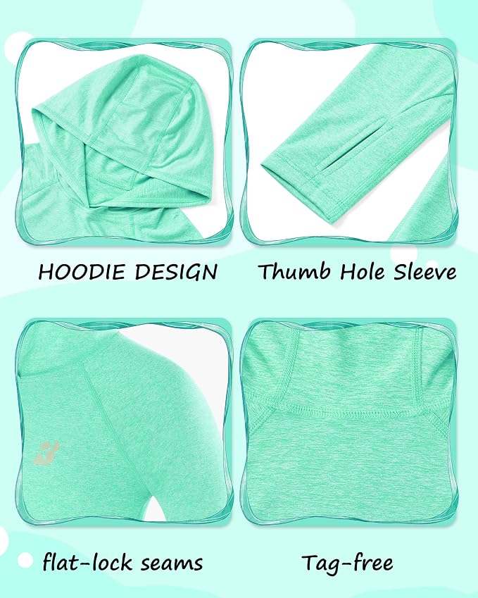 Roadbox Boys Rash Guard Hooded Fishing Shirt, Kids UPF 50+ Long Sleeve Sun Hoodie, Youth UV Protection Beach Swim Shirts