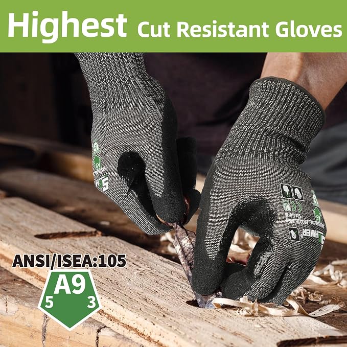 Schwer 12 Pairs ProGuard Highest Level Cut Resistant Work Gloves PR3326 for Extreme Protection，ANSI A9 Cut Gloves with Reinforced Thumb, Non Slip, Breathable, Durable, Touch-screen, Black (M
