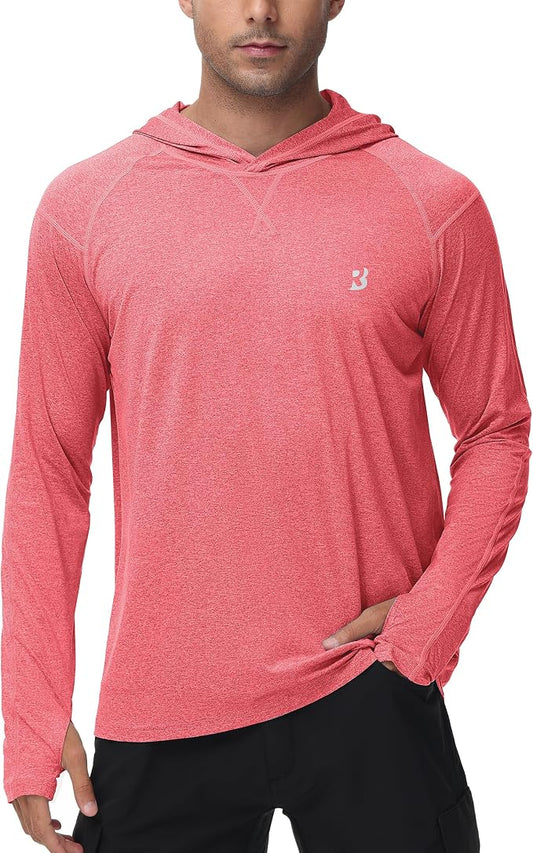 Roadbox Mens UPF 50+ Fishing Shirts, Long Sleeve UV Sun Hoodie, Hiking Running Swim Athletic Workout Shirt