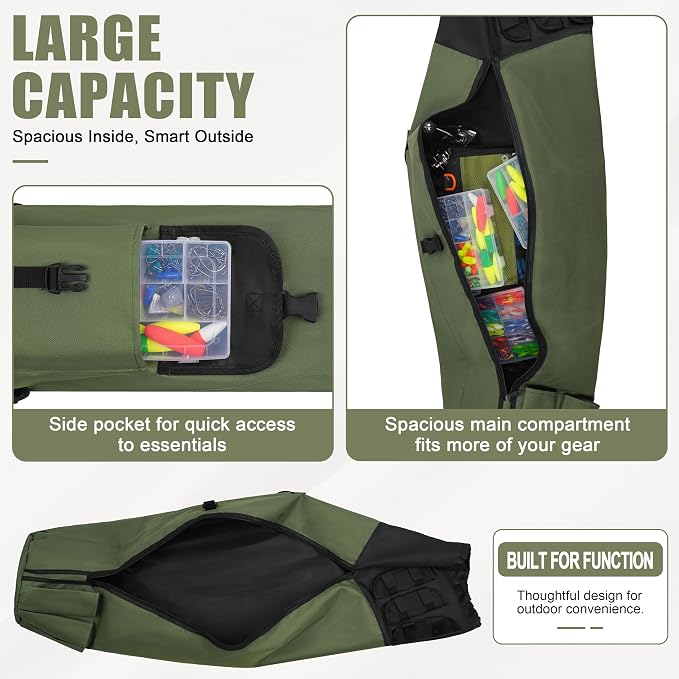 AGOOL Fishing Pole Bag with Rod Holder Fishing Rod Bag, 5 Rod & Reel Organizer Bag Waterproof Large Capacity Fishing Tackle Storage Bag Travel Carry Case Fishing Gifts for Men