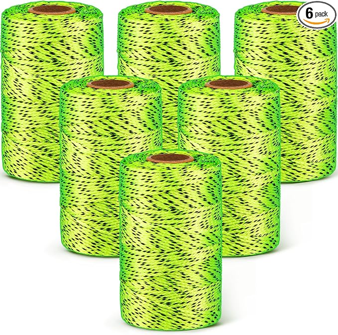 Amylove 6 Roll Mason String Line #18, 500 ft Nylon Braided Construction String Line, Heavy Duty Outdoor Twine Rope for Gardening or Masonry Tools Construction DIY Project, Fluorescent Yellow Black