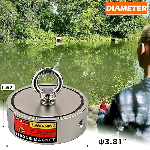 MUTUACTOR Fishing Magnet Kit Heavy Duty, Super Strong 2000lbs Double Sided Neodymium Magnet,Φ3.81”Permanent Rare Earth Magnets Fishing with 65FT Rope Gloves for Hunting Retrieval Underwater Searching