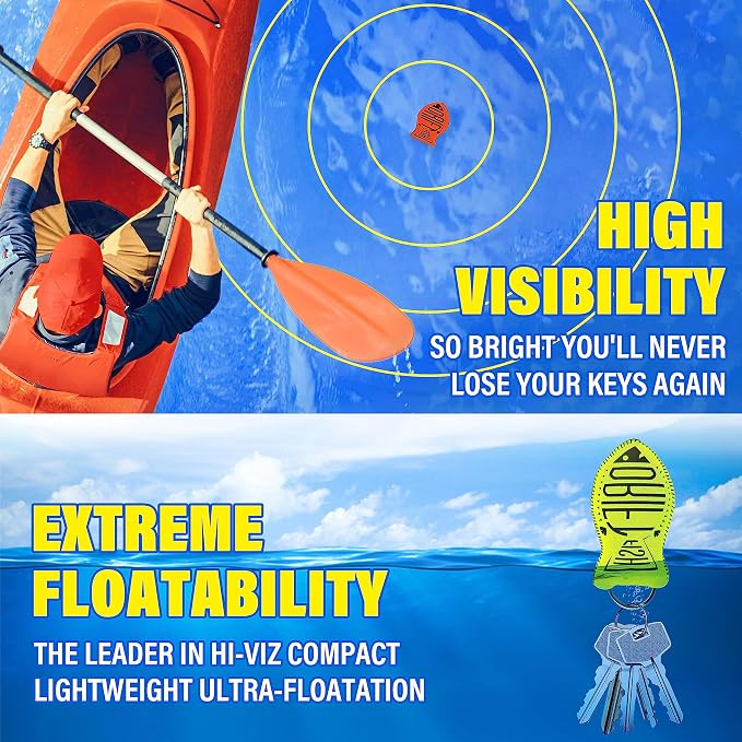 DriftFish Floating Keychain Key Float | Jumbo Size | Float 6 Keys | High Visibility | Waterproof | Boating and Fishing | Green and Orange